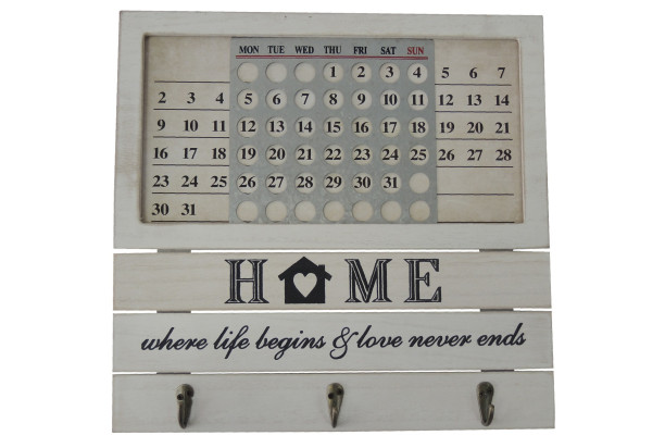 Nástěnný věšák s kalendářem Home, dřevěný