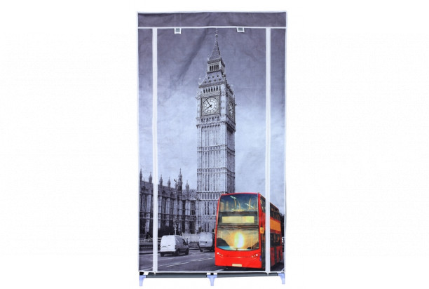 Látková šatní skříň London bus, šedá s autobusem