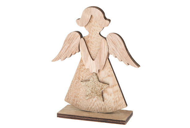 Vánoční dekorace Anděl na podstavci, dřevěný, 16 cm