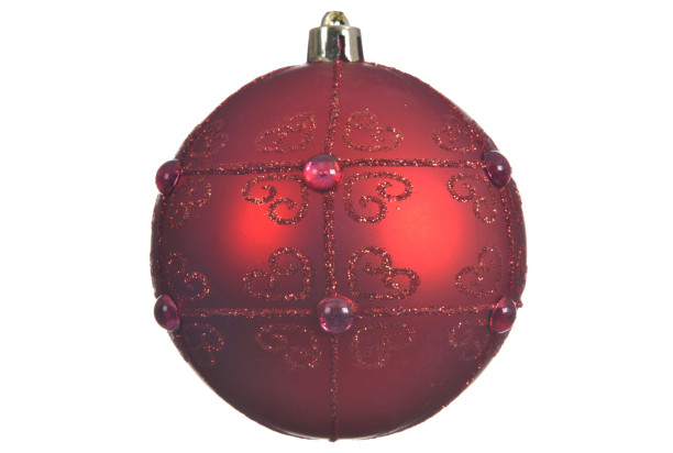 Vánoční ozdoba červená koule se třpytkami, 8 cm