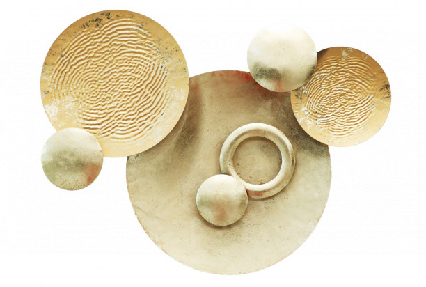 Kovová nástěnná dekorace Zlaté kruhy, 70x50 cm