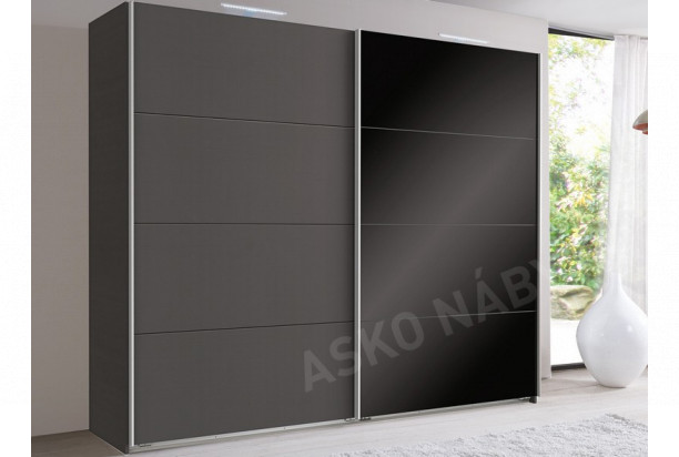 Šatní skříň Easy Plus, 225 cm, grafit/černé sklo