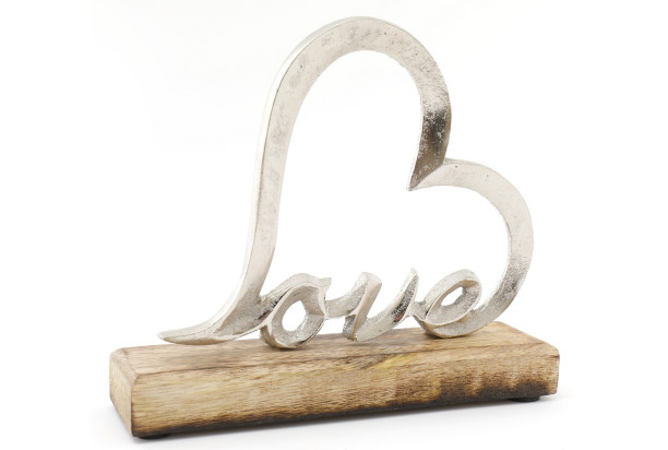 Dekorace Srdce Love na dřevěném podstavci, 17x15 cm