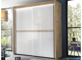 Šatní skříň s osvětlením Imperial, 201 cm, dub artisan/bílé sklo