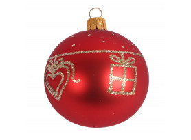 Vánoční ozdoba skleněná koule 6 cm, červená, dárek a srdíčko