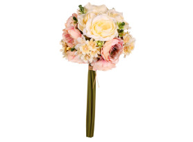Umělá kytice Růže a čemeřice v pugetu 31 cm, krémovo-růžová