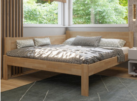 Rohová postel se zástěnou vlevo Fava L 180x200 cm, přírodní buk