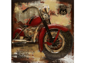Kovový obraz na zeď Route US 66 motorka 80x80 cm, vintage