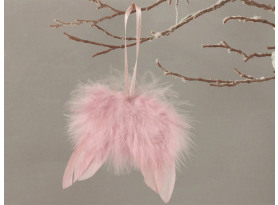 Vánoční dekorace/ozdoba Andělská křídla z peří 8 cm, růžová