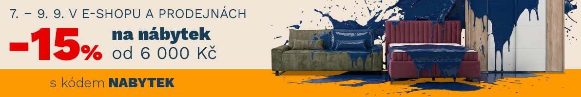 15 % na NÁBYTEK od 6000Kč/200€ 7-9-9-2026