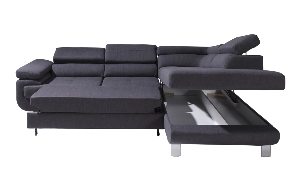 Rohová sedací souprava Lotos, tmavě hnědá tkanina, pravý roh