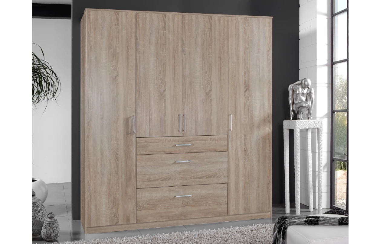 Šatní skříň se zrcadlem Click, 91 cm, bílá/prkenný dub 12