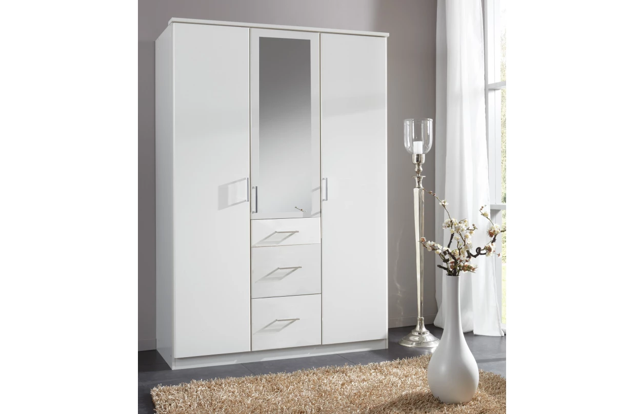 Šatní skříň se zrcadlem Click, 91 cm, bílá/prkenný dub 34