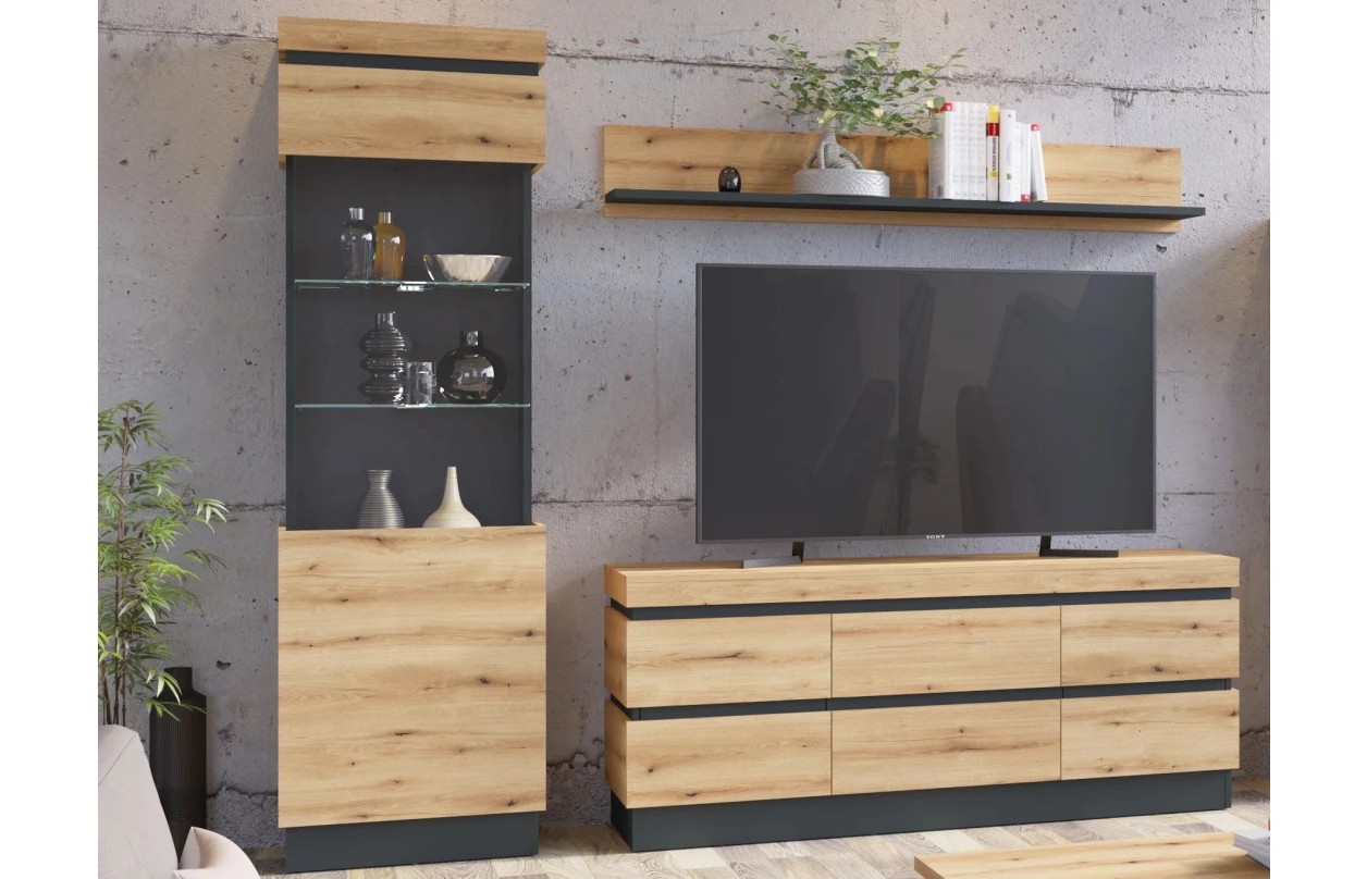 TV skříňka Corte, dub coast/tmavě šedá