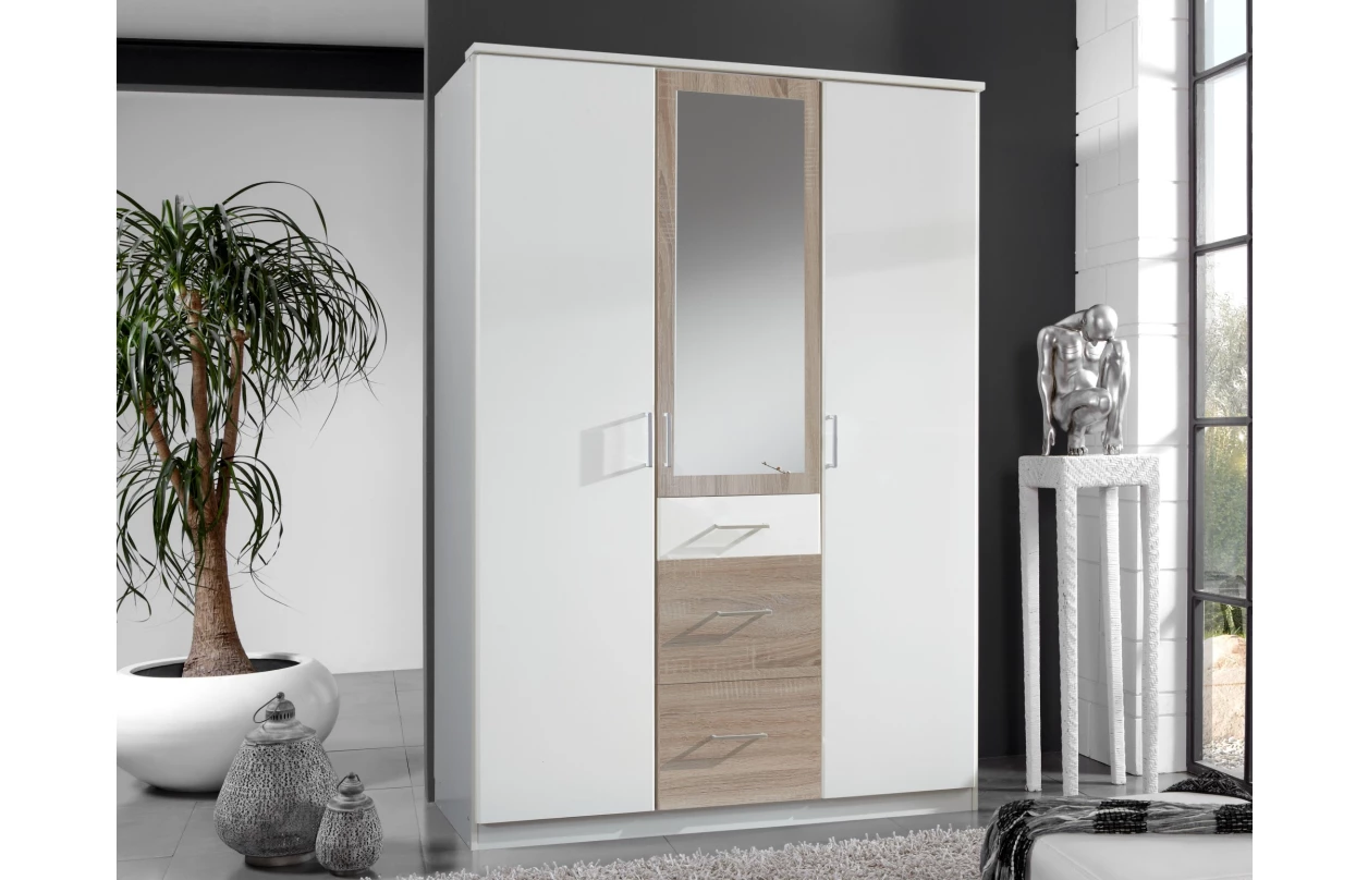 Šatní skříň bez zrcadla Click, 135 cm, bílá/prkenný dub 39