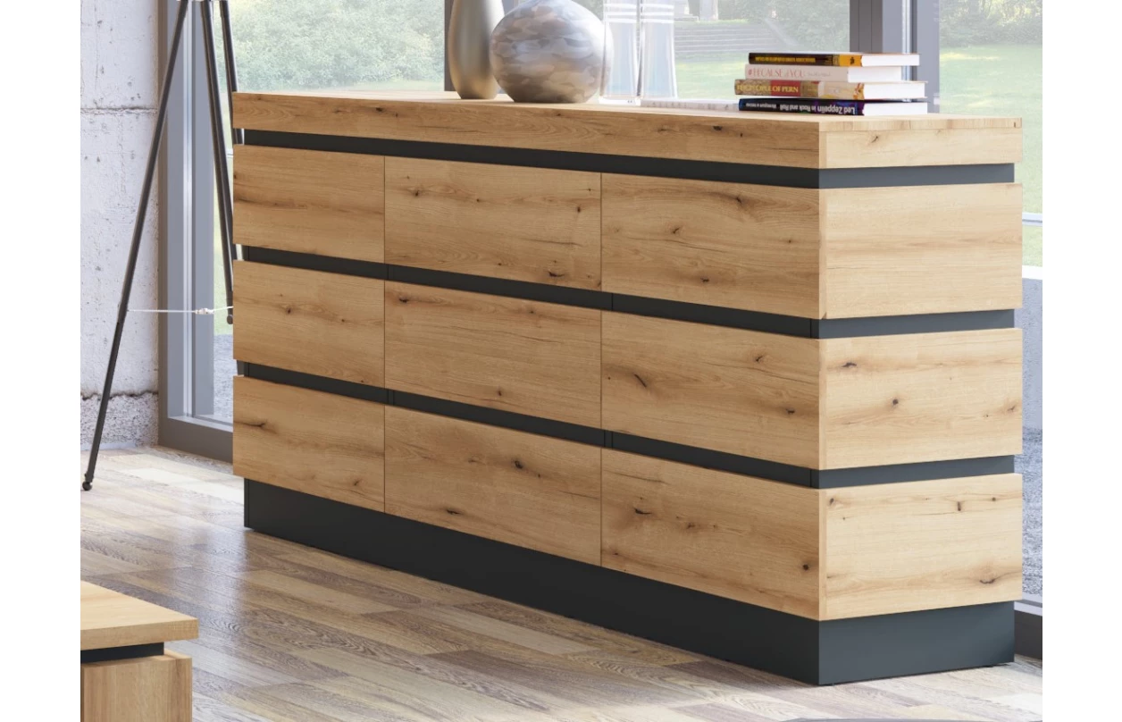 Nízká vitrína Corte, dub coast/tmavě šedá