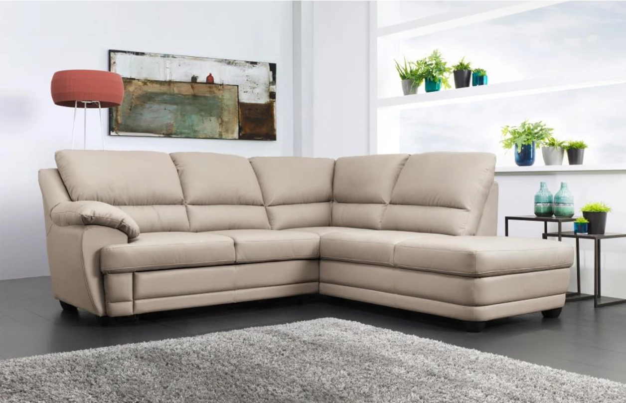 Rohová sedací souprava Nebolo, bílá kůže, pravý roh