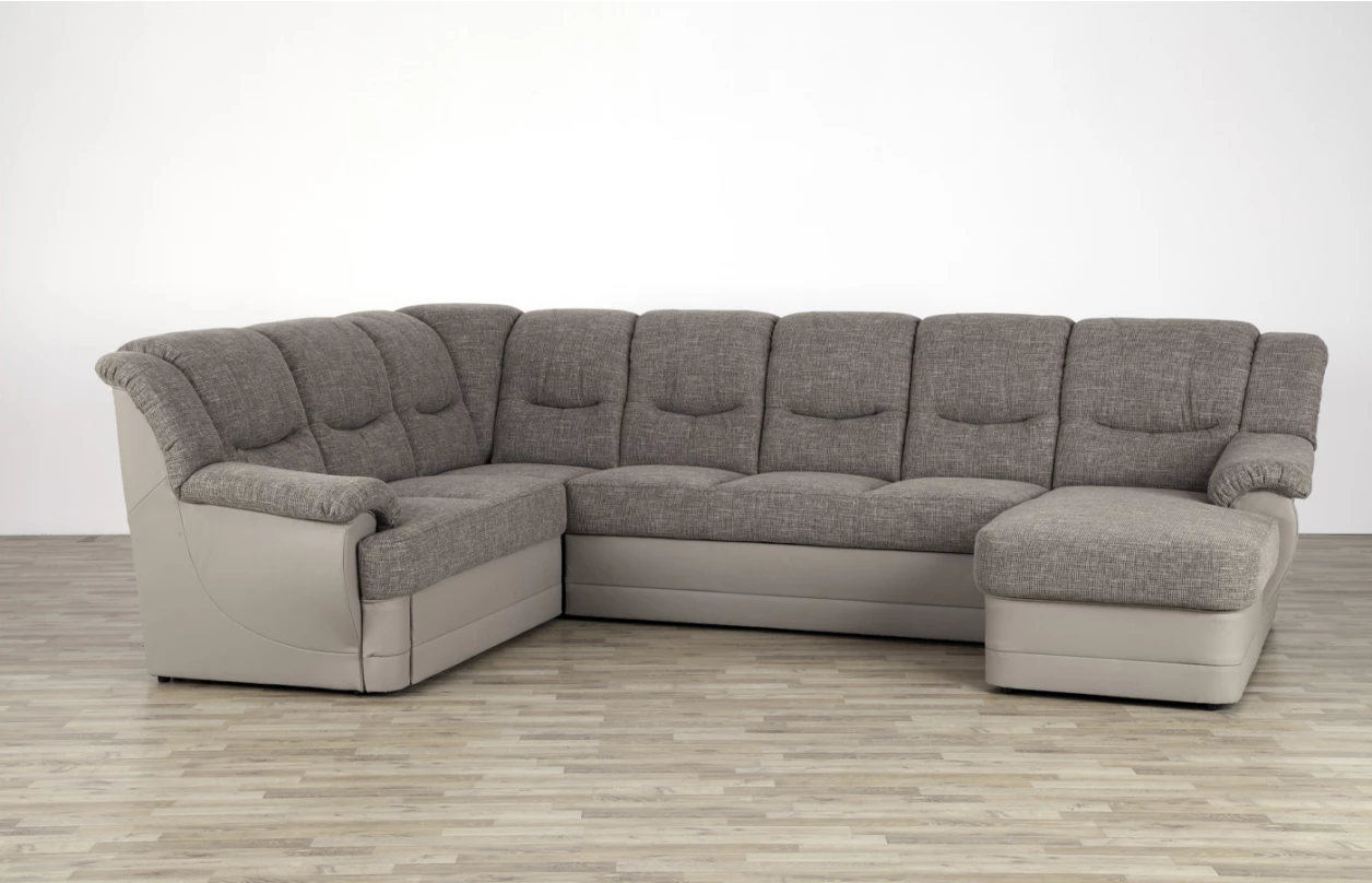 Sedací souprava Orion, tvar U, šedo-hnědá tkanina/ekokůže, s rozkladem