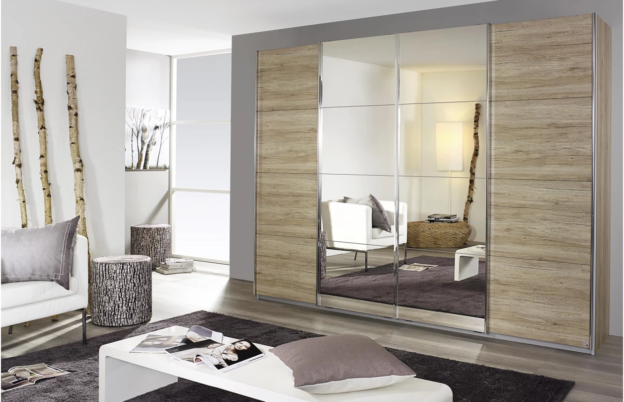 Šatní skříň Syncrono, 316 cm, bílá/zrcadlo