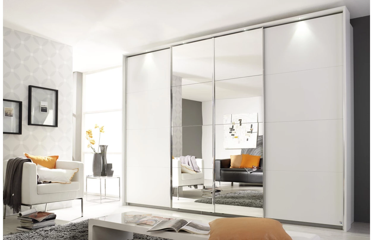 Šatní skříň Syncrono, 316 cm, bílá/zrcadlo