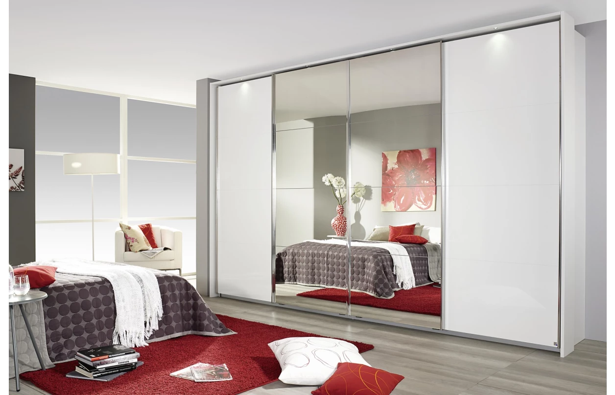 Šatní skříň Syncrono, 316 cm, bílá/zrcadlo