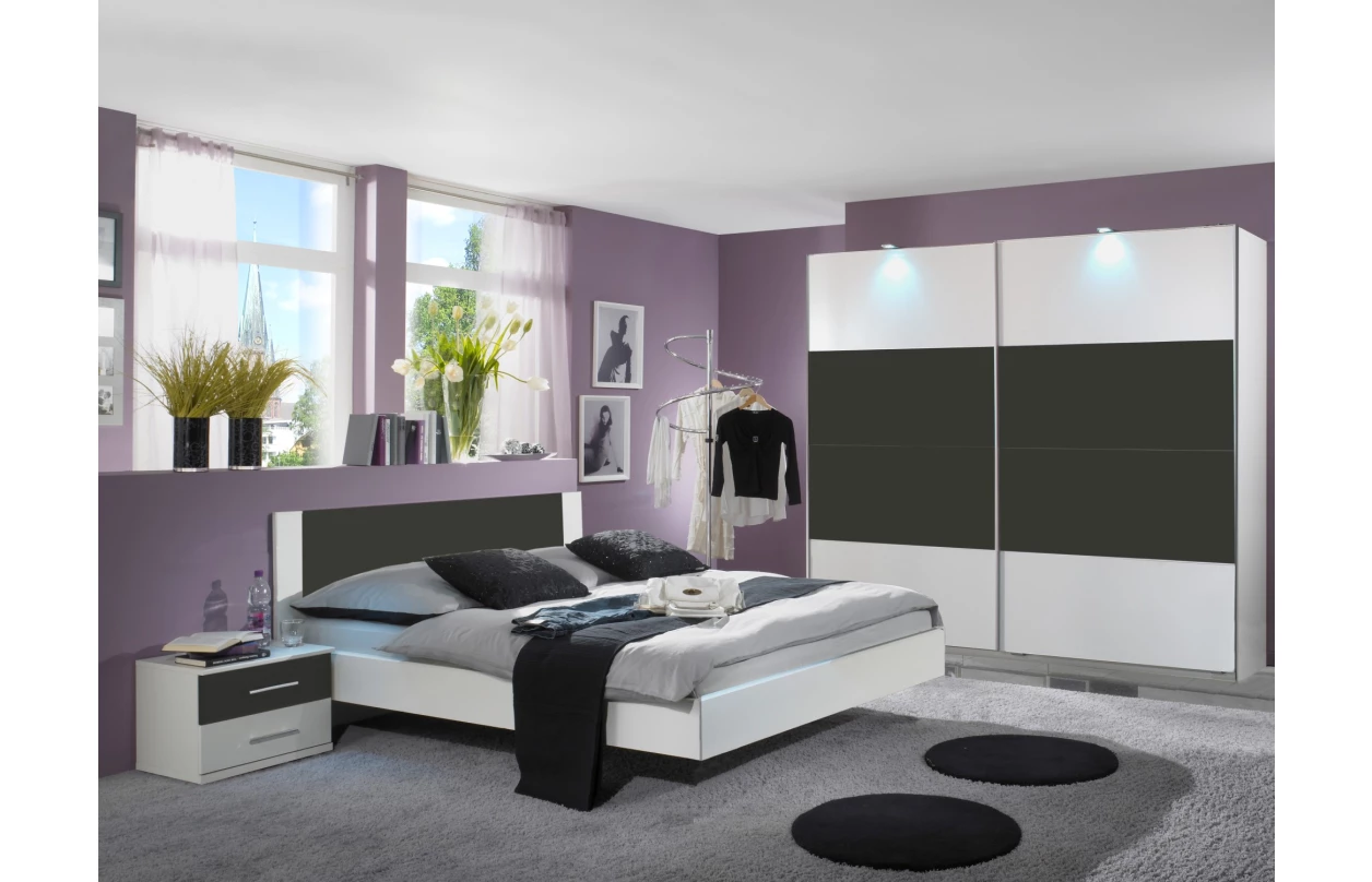 Šatní skříň s posuvnými dveřmi Nora, 225 cm, prkenný dub/bílá