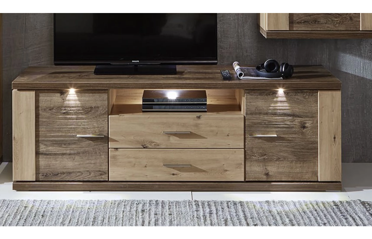 Skříňka s prosklením Grande, dub artisan/dub ribbeck, s osvětlením