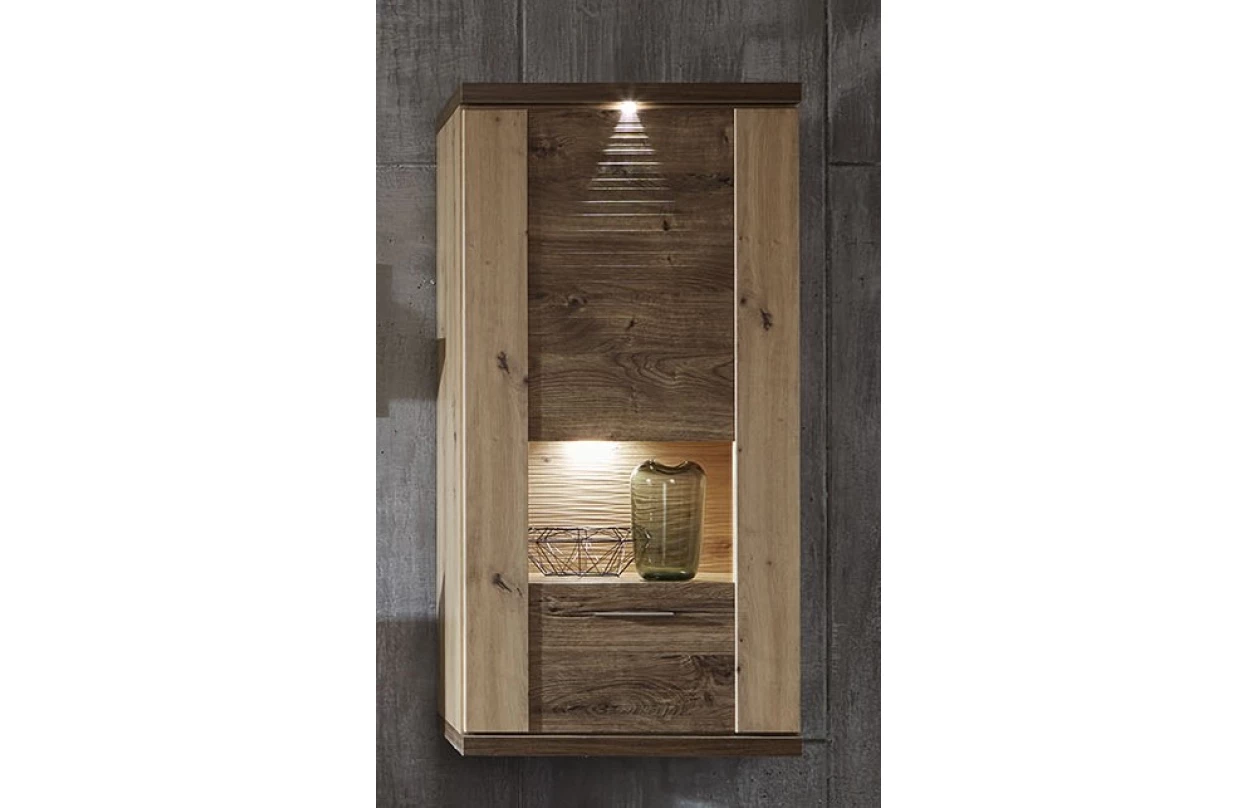 Skříňka s prosklením Grande, dub artisan/dub ribbeck, s osvětlením