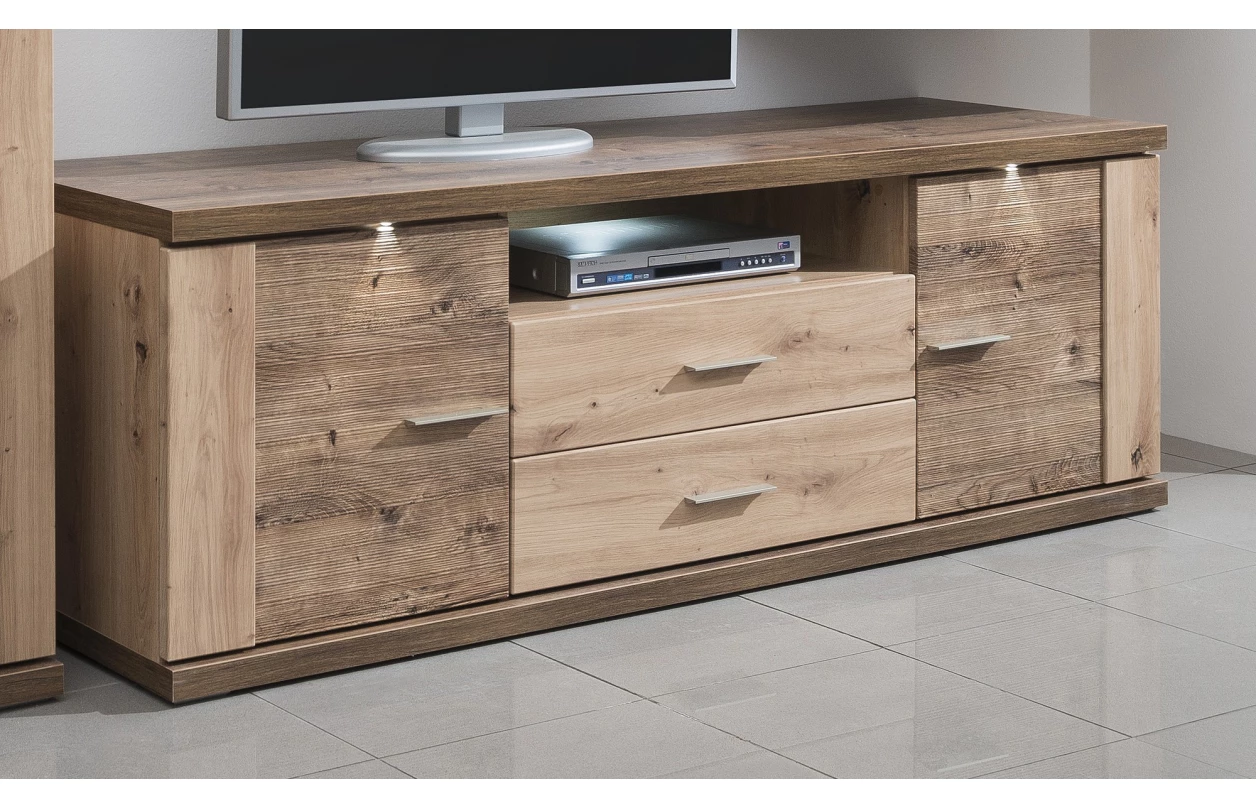 Skříňka s prosklením Grande, dub artisan/dub ribbeck, s osvětlením