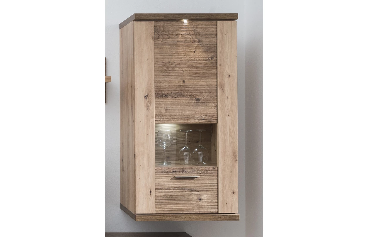 Skříňka s prosklením Grande, dub artisan/dub ribbeck, s osvětlením