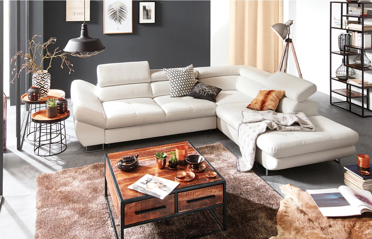 Rohová sedací souprava Fabio, středně šedá látka, pravý roh