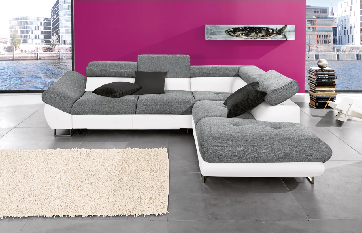 Rohová sedací souprava Fabio, středně šedá látka, pravý roh