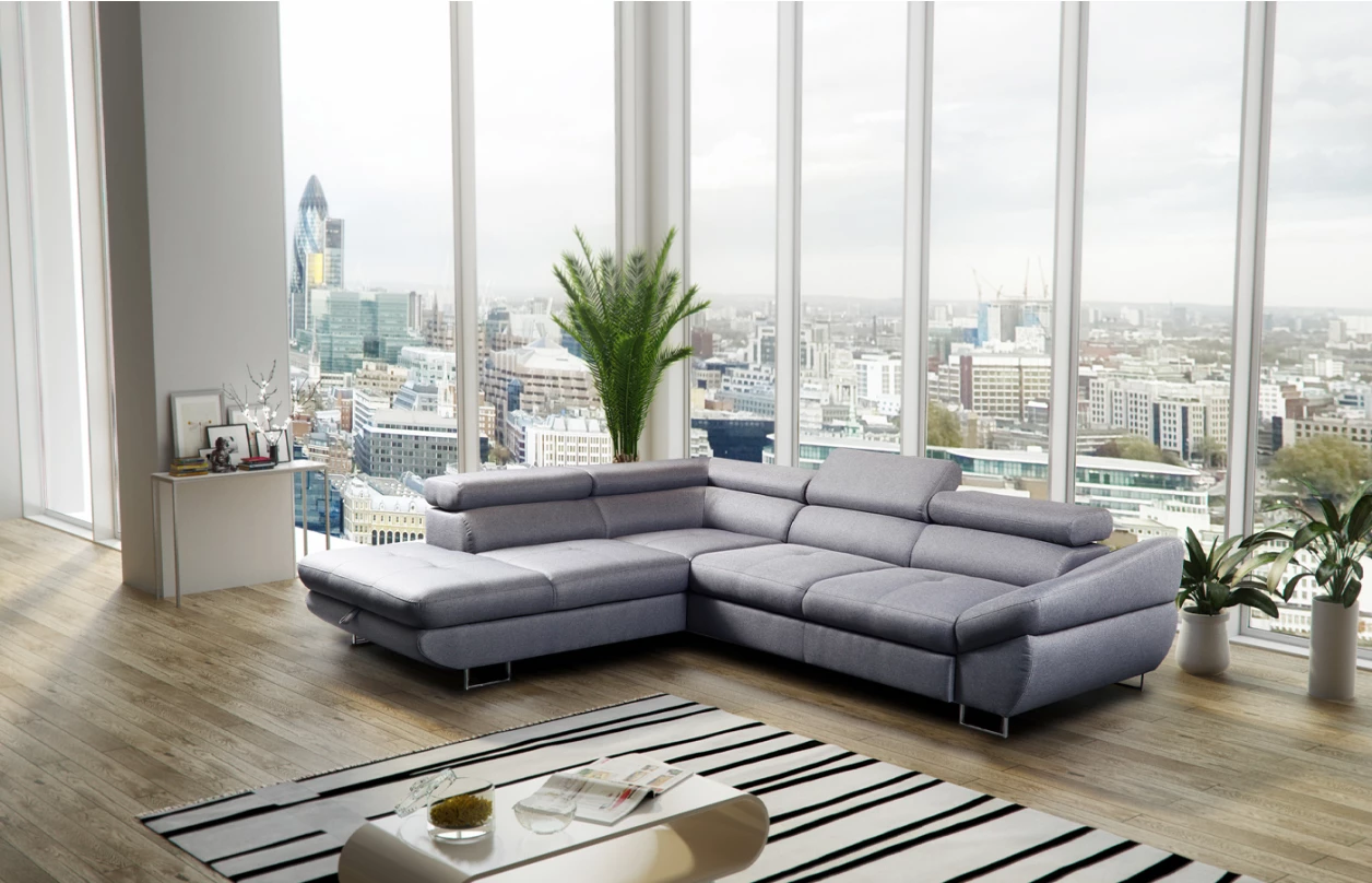 Rohová sedací souprava Fabio, středně šedá látka, pravý roh