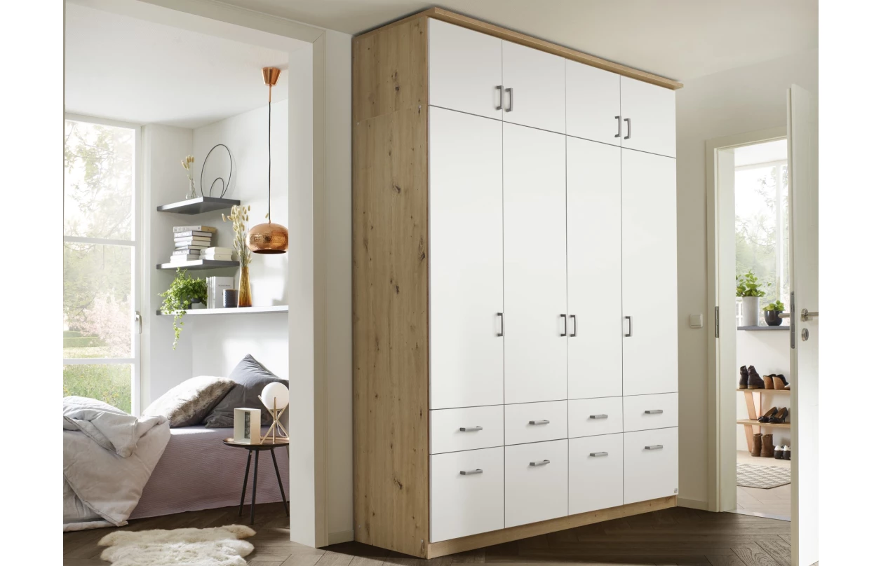 Šatní skříň se zrcadlem Bremen, 136 cm, dub artisan/bílá 21