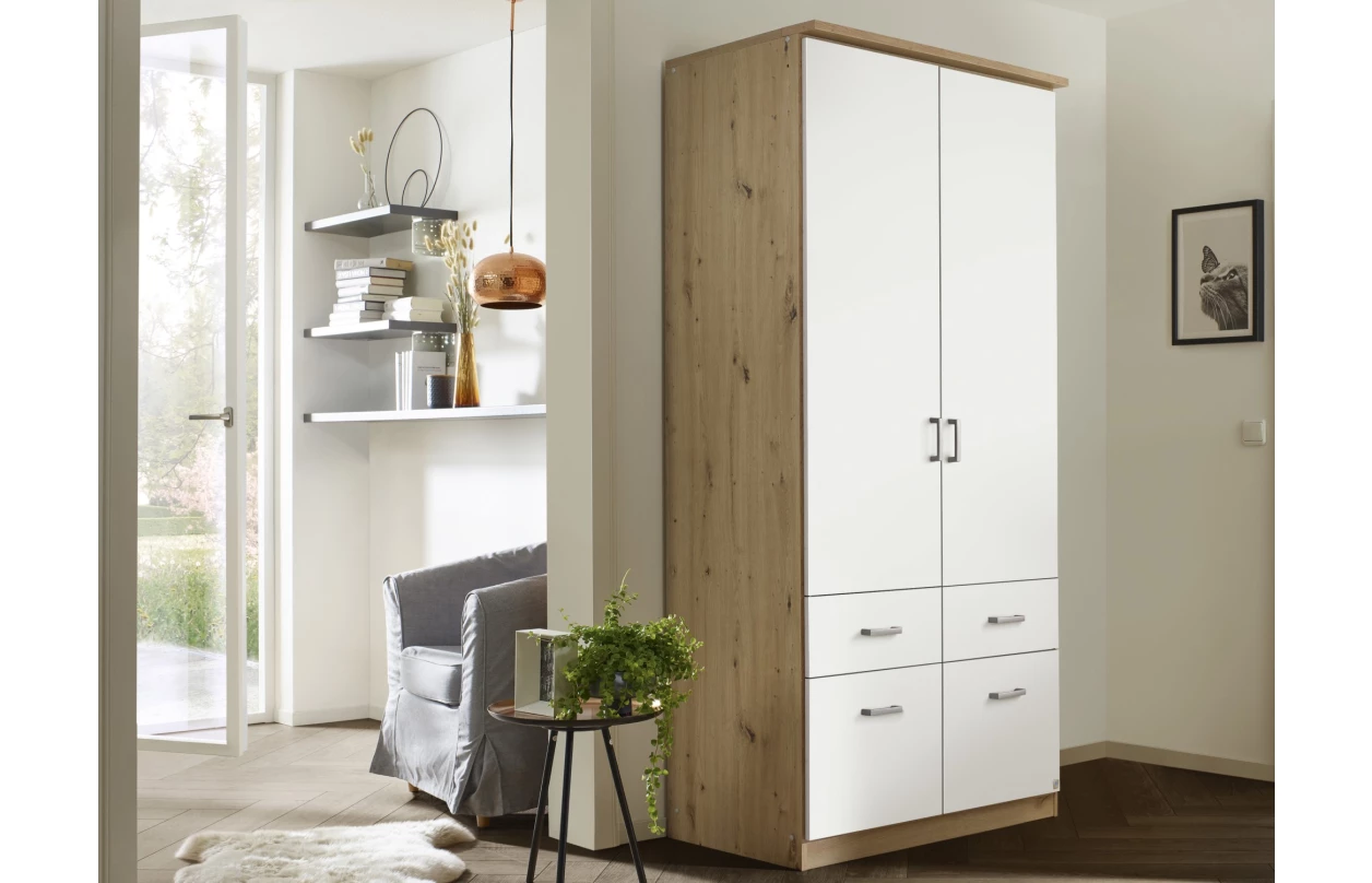 Rohová šatní skříň Bremen, dub artisan/bílá 16