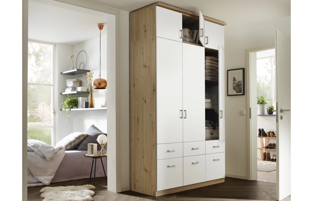 Rohová šatní skříň Bremen, dub artisan/bílá 19