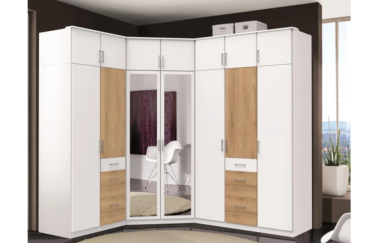 Šatní skříň se zrcadlem Click, 135 cm, bílá/dub sonoma 8