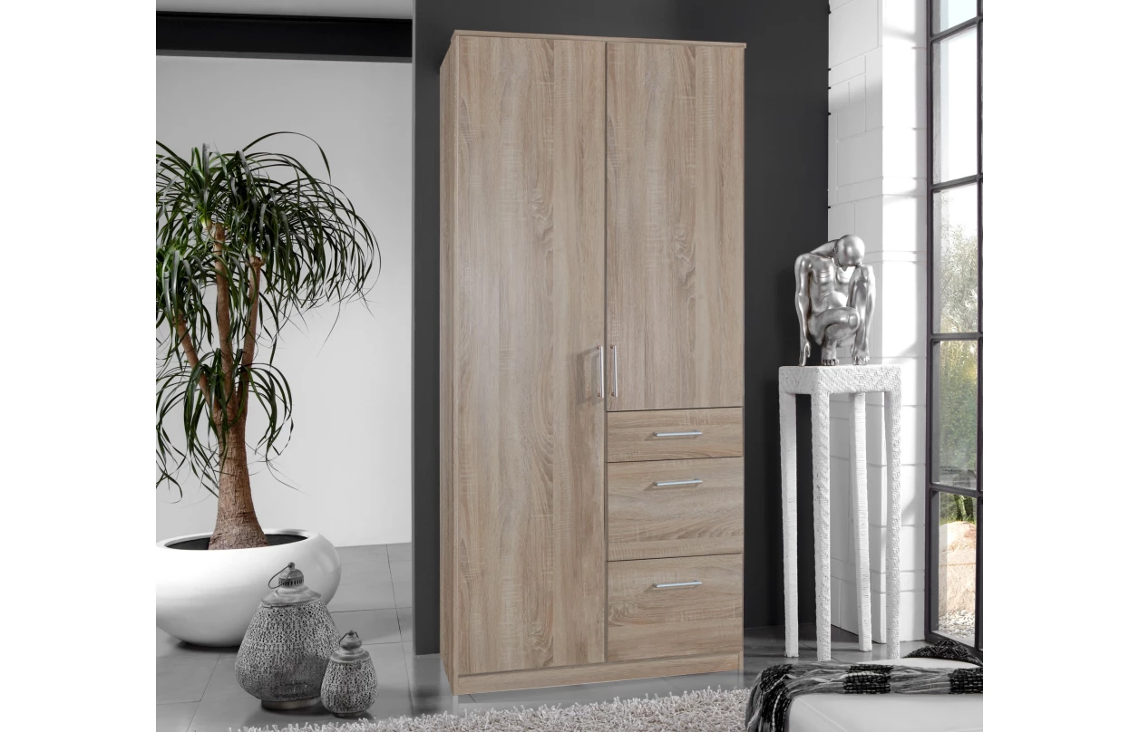 Šatní skříň se zrcadlem Click, 135 cm, bílá/dub sonoma 9