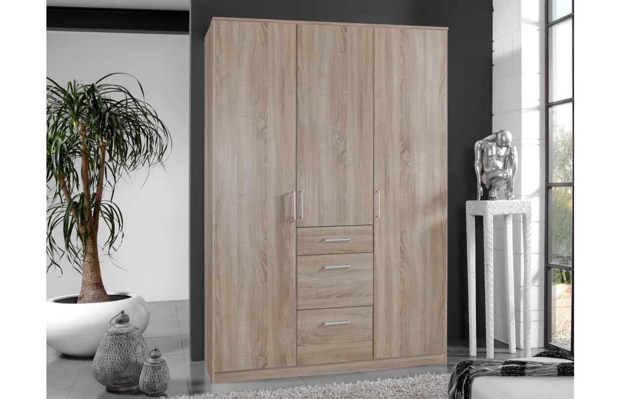 Šatní skříň se zrcadlem Click, 135 cm, bílá/dub sonoma 10