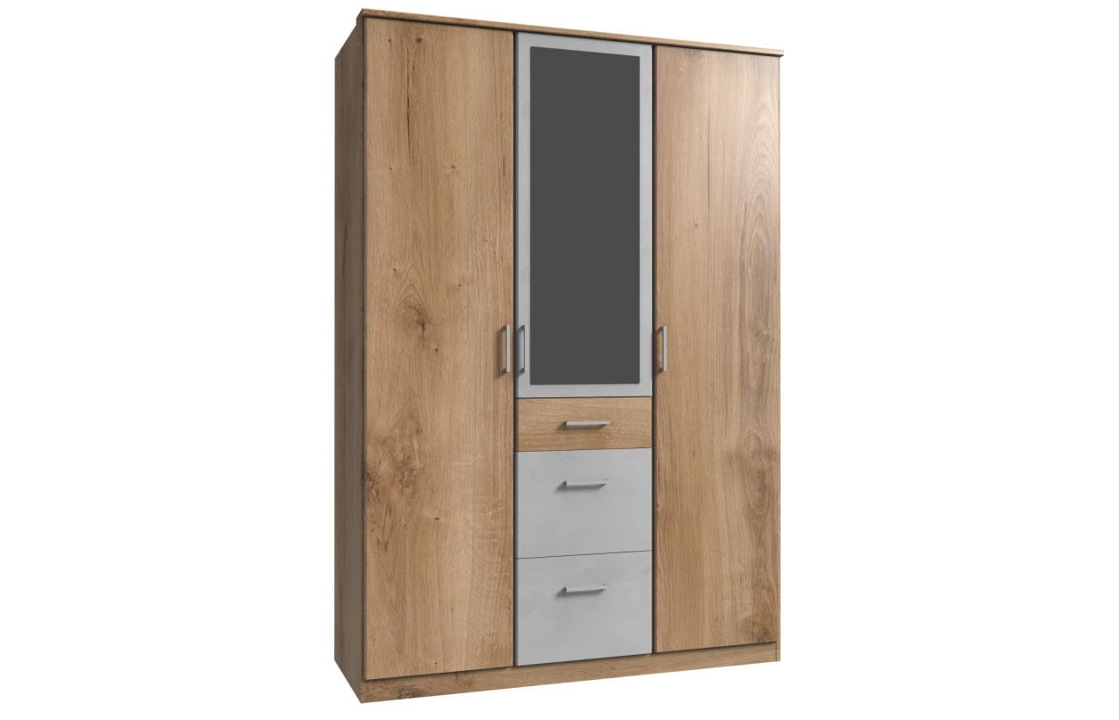 Šatní skříň se zrcadlem Click, 135 cm, bílá/dub sonoma 18