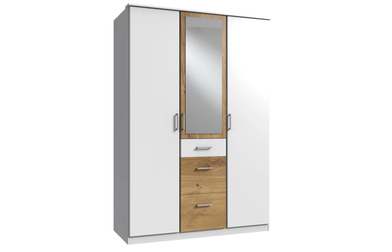 Šatní skříň se zrcadlem Click, 135 cm, bílá/dub sonoma 24