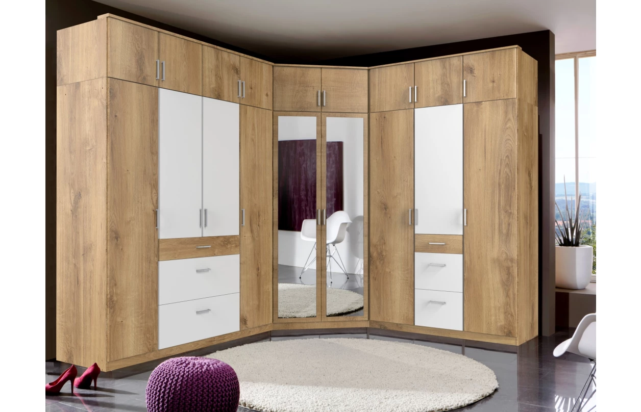 Šatní skříň se zrcadlem Click, 135 cm, bílá/dub sonoma 26