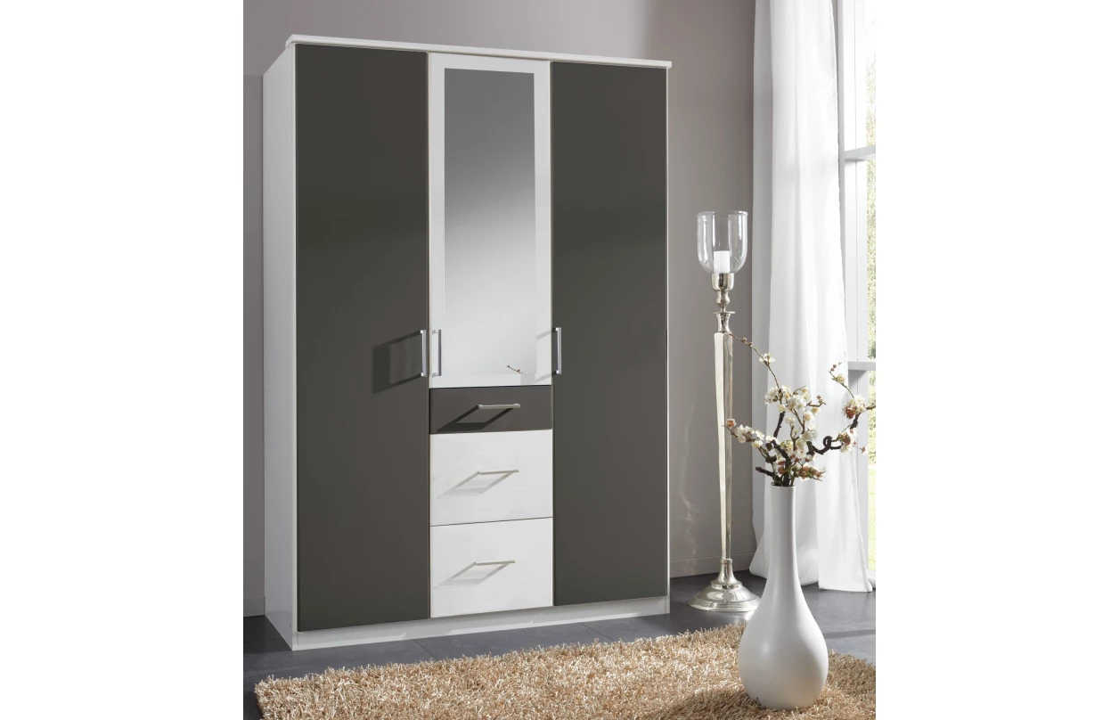 Šatní skříň se zrcadlem Click, 135 cm, bílá/dub sonoma 31