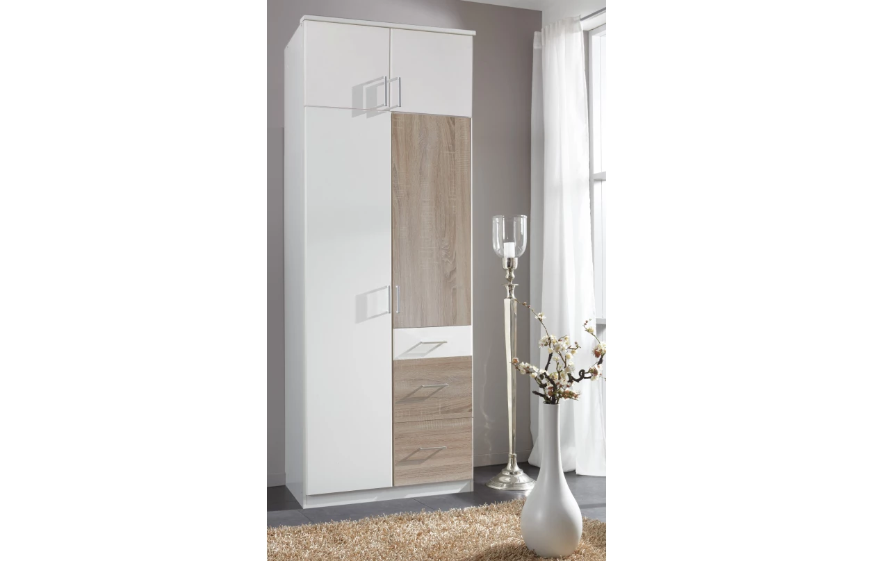 Šatní skříň se zrcadlem Click, 135 cm, bílá/dub sonoma 37