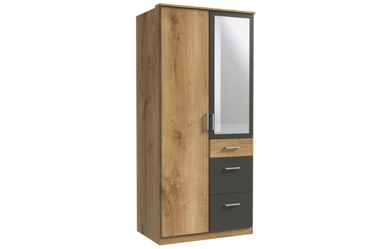 Šatní skříň se zrcadlem Click, 135 cm, bílá/dub sonoma 45