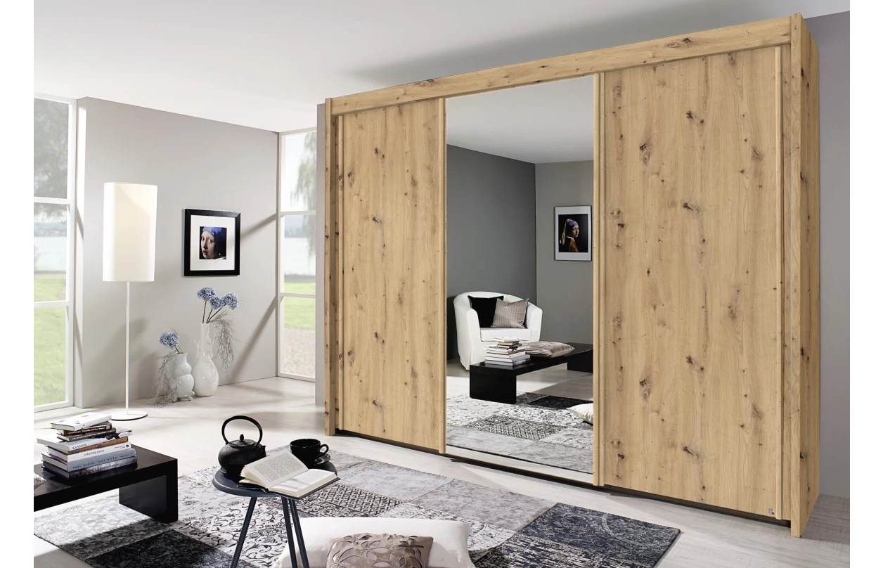 Šatní skříň s osvětlením Imperial, 300 cm, bílá/bílé sklo