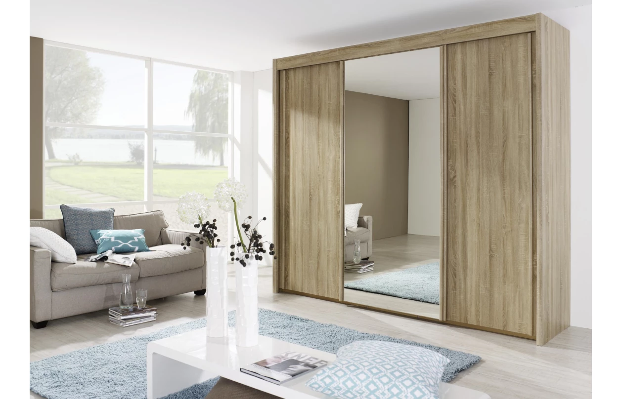 Šatní skříň s osvětlením Imperial, 300 cm, bílá/bílé sklo