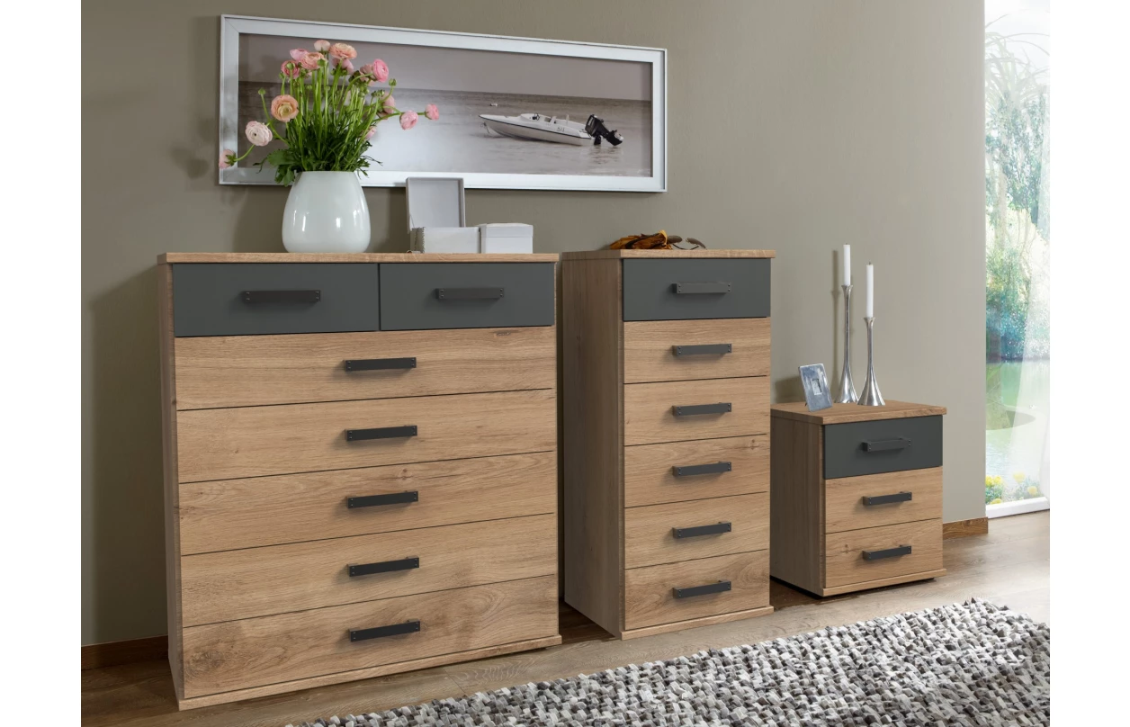 Šatní skříň se zrcadly Cork, 180 cm, prkenný dub/grafit