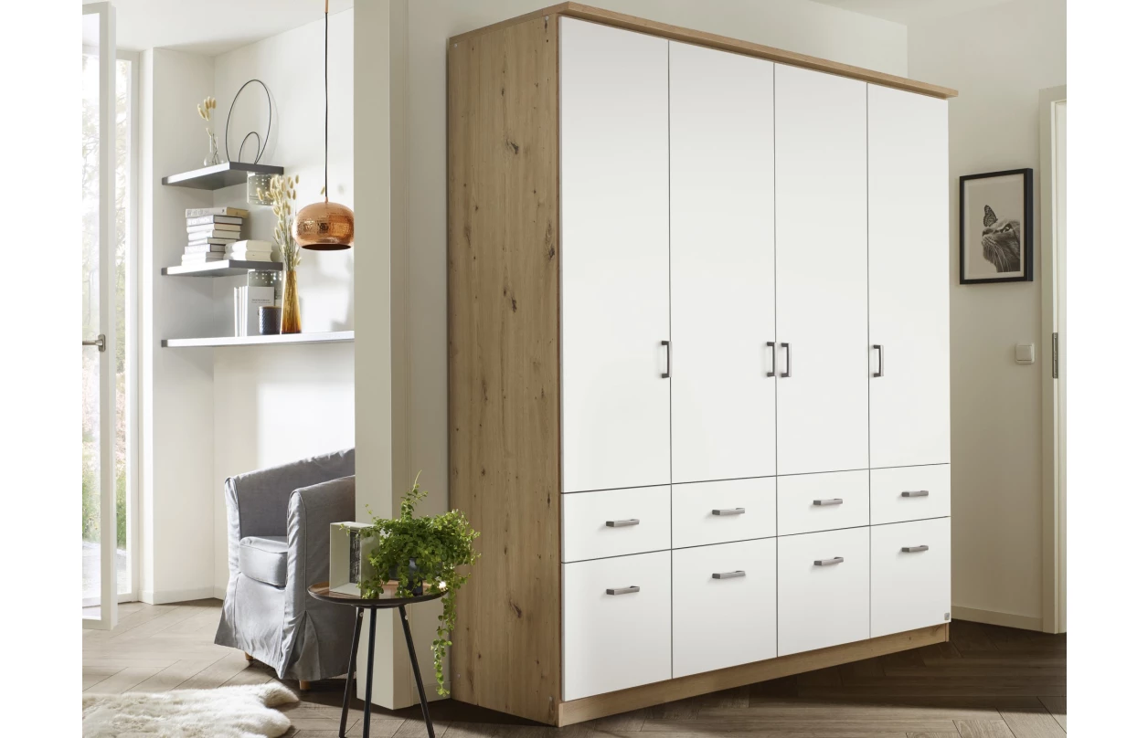 Šatní skříň se zrcadlem Bremen, 136 cm, dub artisan/tmavě šedá