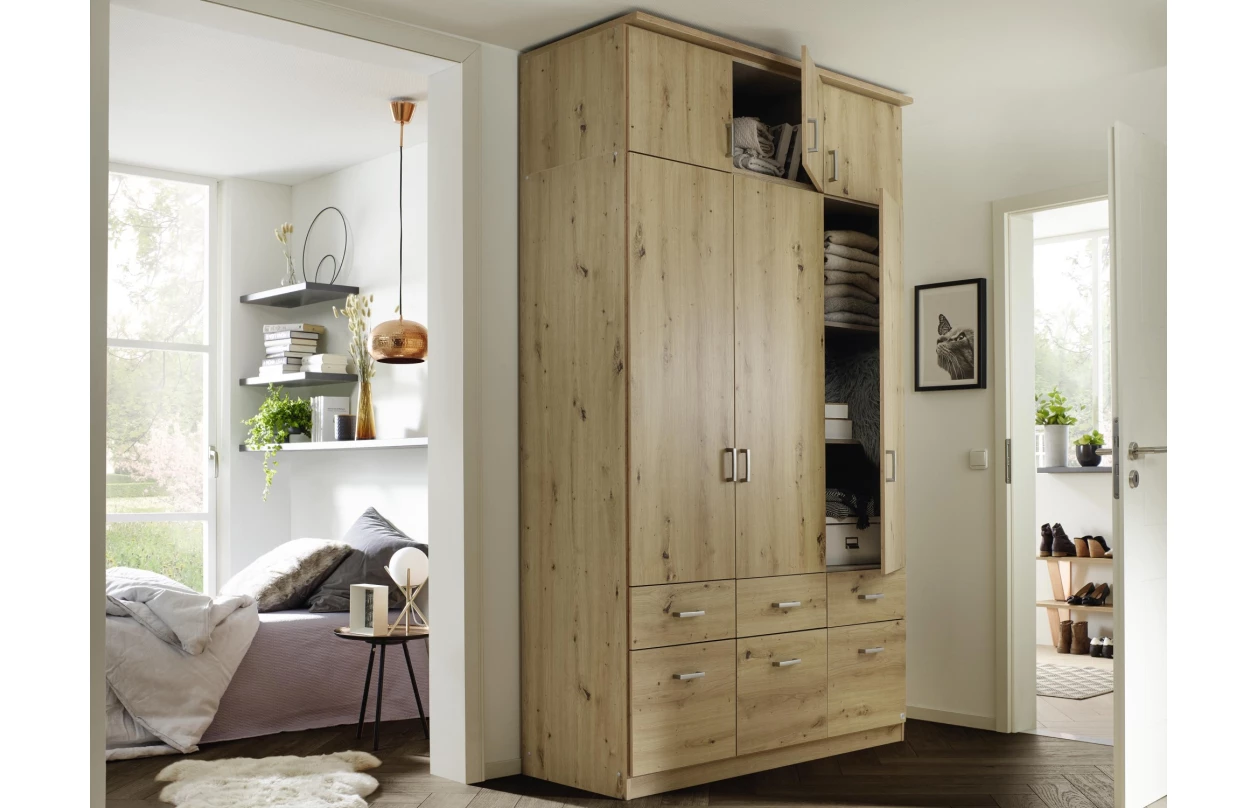 Šatní skříň se zrcadly Bremen, 181 cm, dub artisan/tmavě šedá